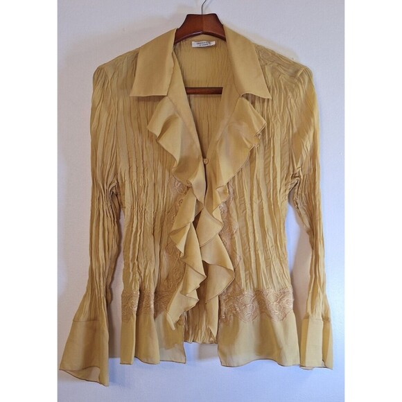 Vtg DRES-U-II Y2K Crinkle Ruffle Lace Blouse Sz 1x Fits Sz Large Fairycore Boho - Picture 1 of 12